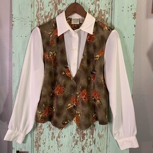 Women’s vintage Allison Daley brown floral print vest with white button up under
